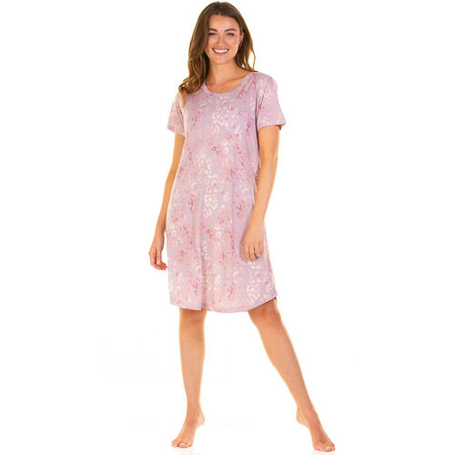 Wysteria Lane Rose Leopard Crew Neck Short Sleeve Nightdress
